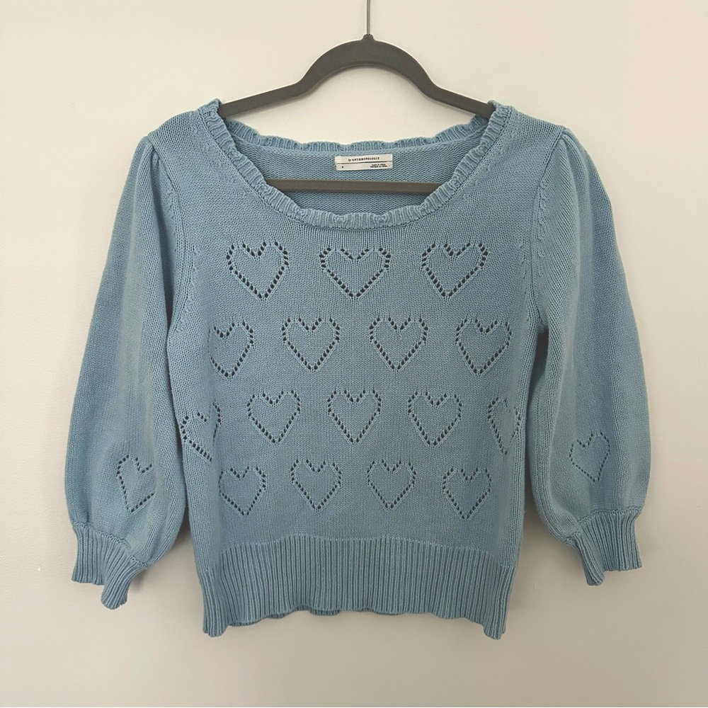 Anthropologie blue hearts cut out sweater
